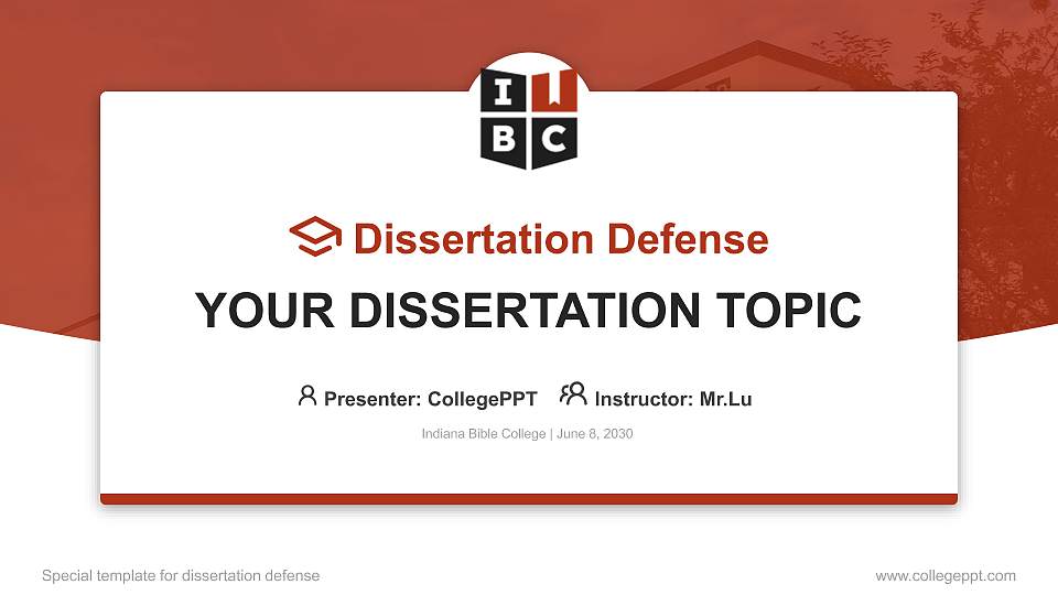 Indiana Bible College Graduation Thesis Defense PPT Template16:9 ratio PPT effect preview image