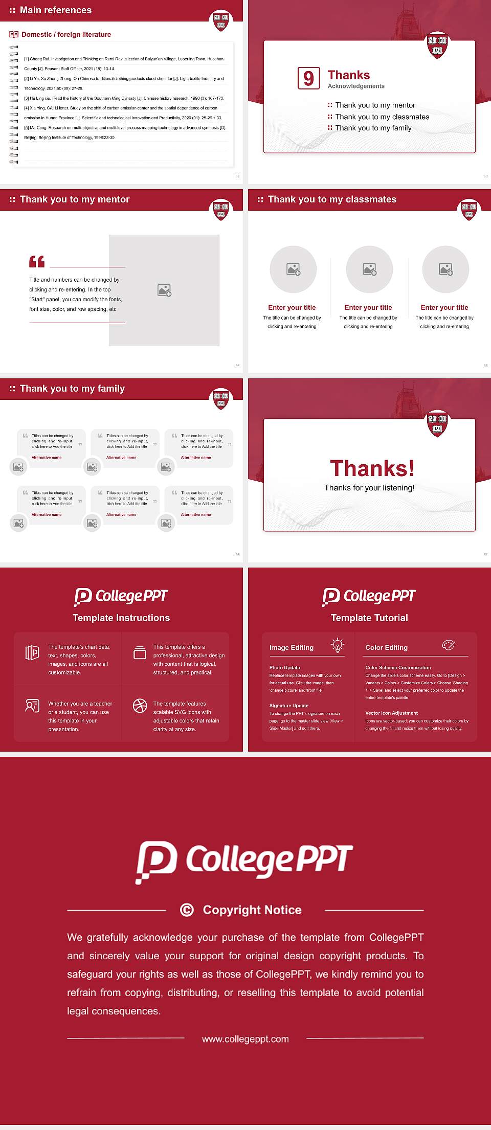 Harvard University Graduation Thesis Defense PPT Template4:3 ratio PPT effect preview image7