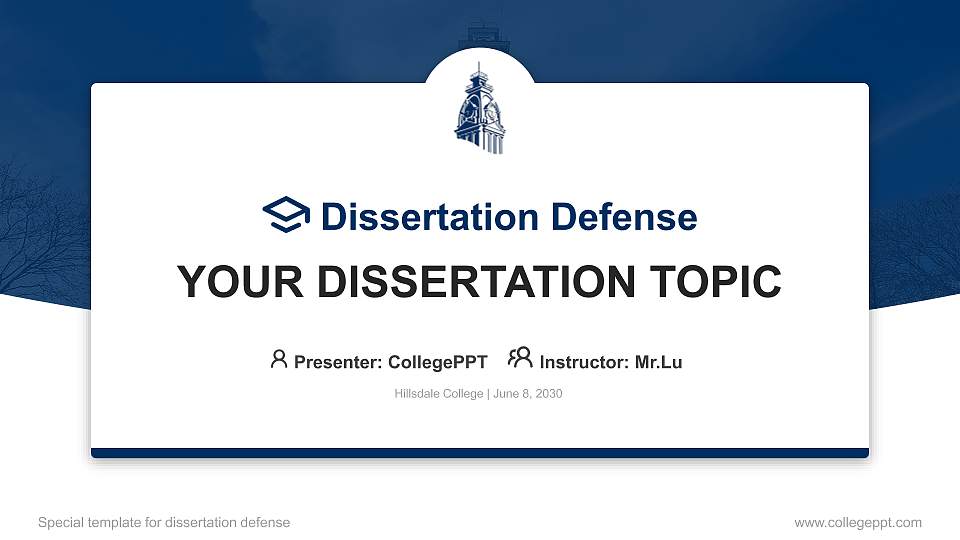 Hillsdale College Graduation Thesis Defense PPT Template16:9 ratio PPT effect preview image1