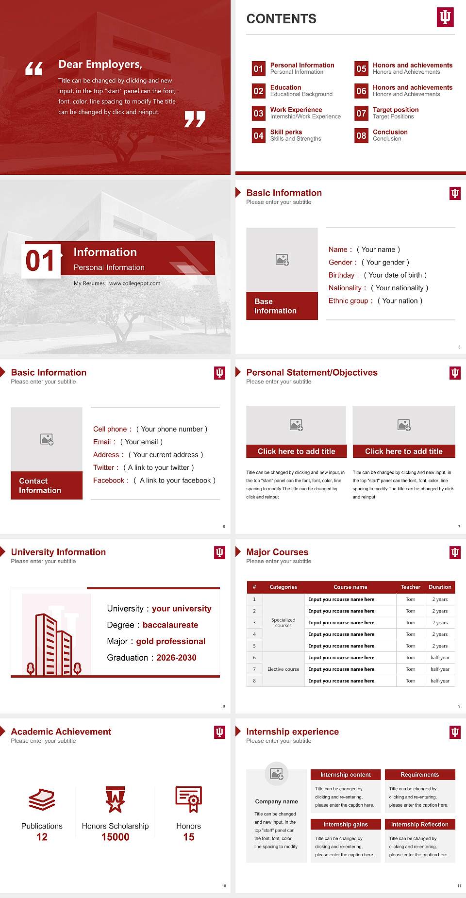 Indiana University-Northwest Resume PPT Template4:3 ratio PPT effect preview image2
