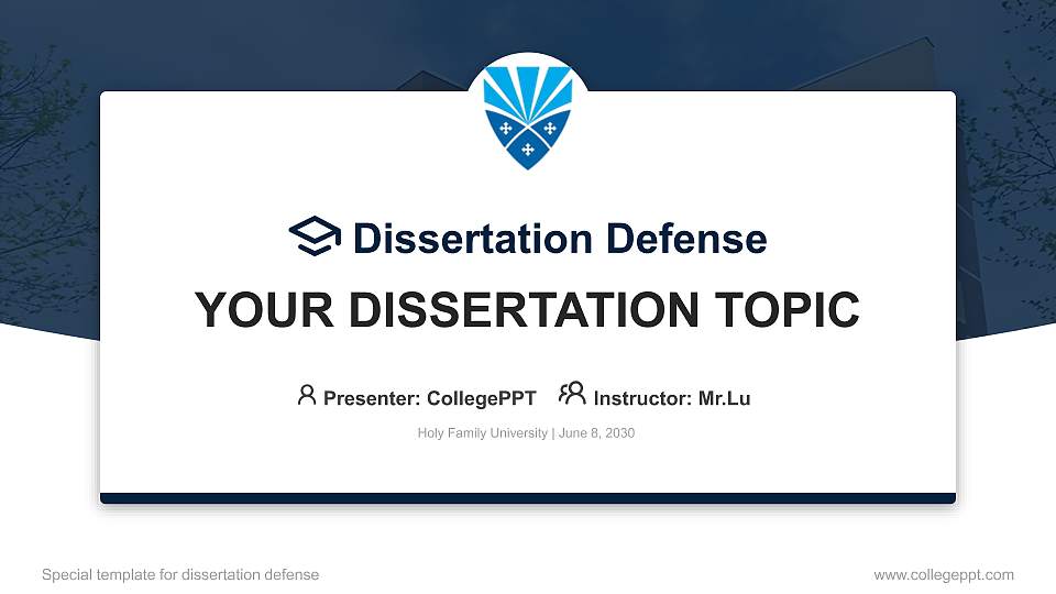 Holy Family University Graduation Thesis Defense PPT Template16:9 ratio PPT effect preview image