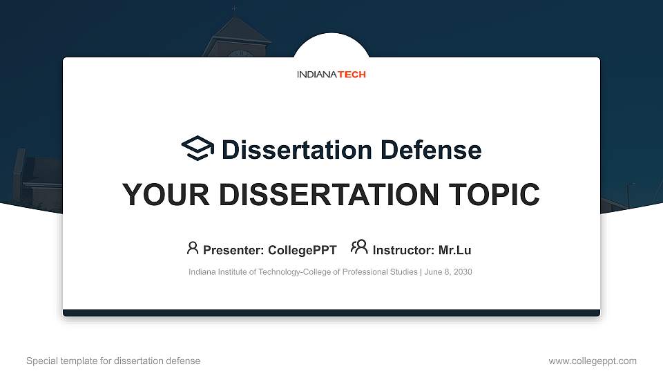 Indiana Institute of Technology-College of Professional Studies Graduation Thesis Defense PPT Template16:9 ratio PPT effect preview image