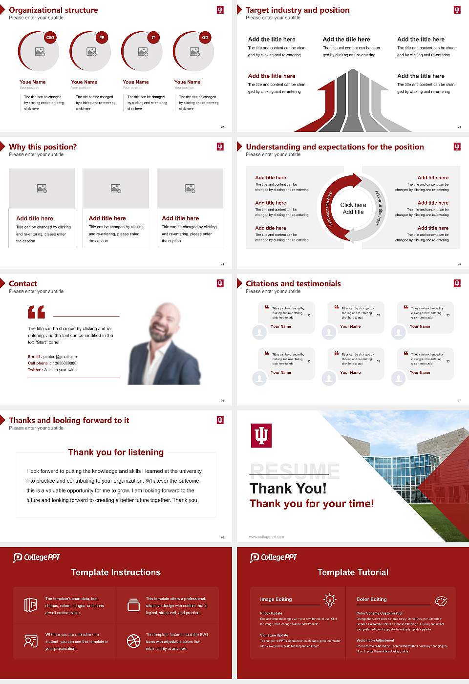 Indiana University-Kokomo Resume PPT Template16:9 ratio PPT effect preview image4