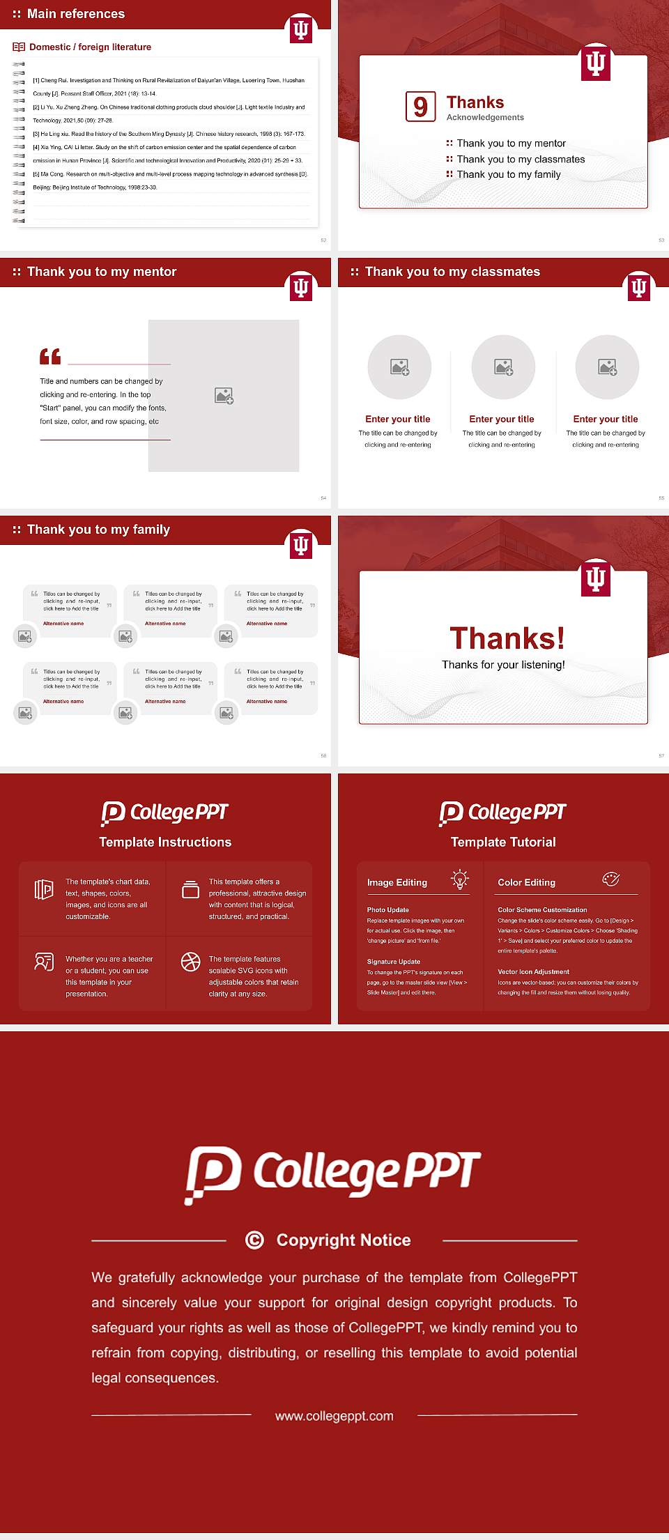 Indiana University-South Bend Graduation Thesis Defense PPT Template4:3 ratio PPT effect preview image7