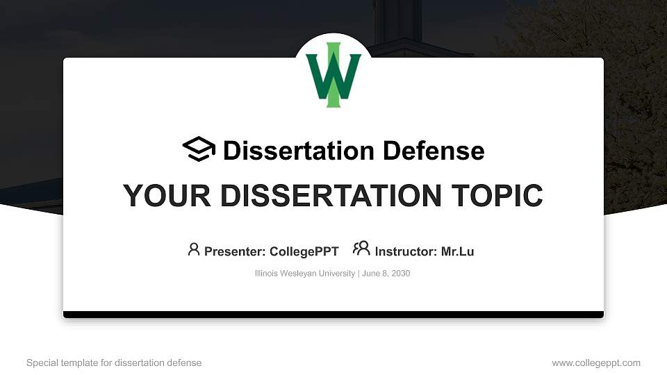 Illinois Wesleyan University Graduation Thesis Defense PPT Template16:9 ratio PPT effect preview image