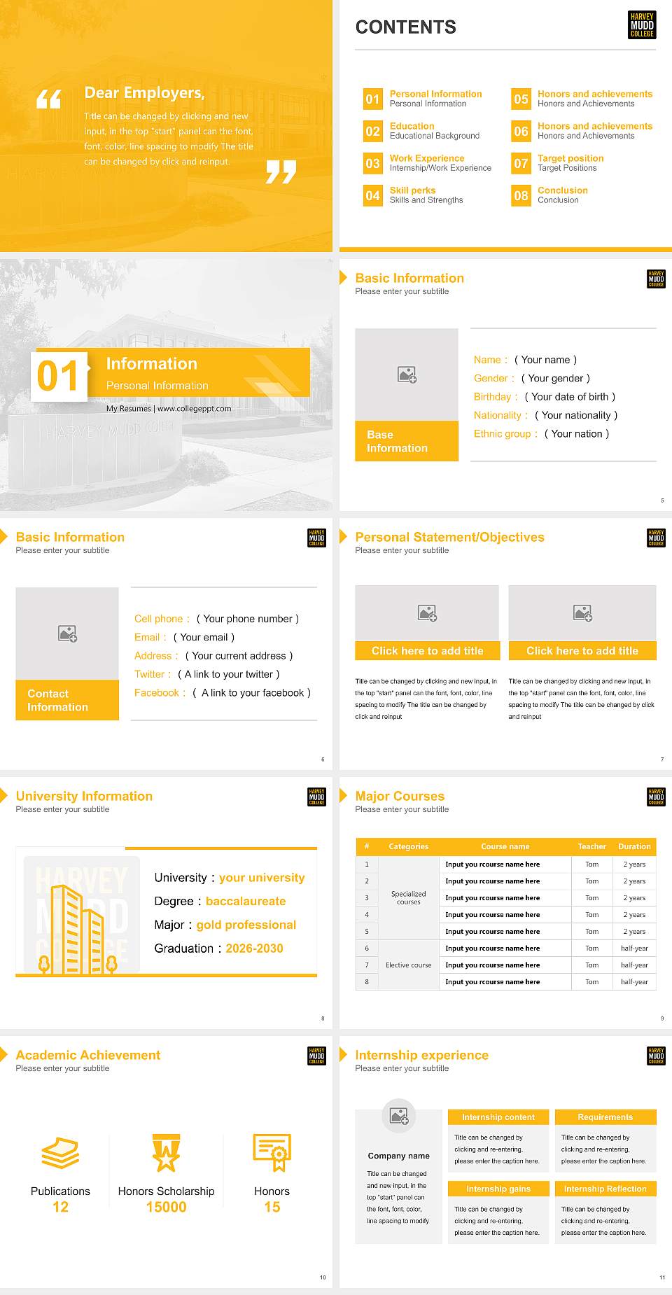 Harvey Mudd College Resume PPT Template4:3 ratio PPT effect preview image2