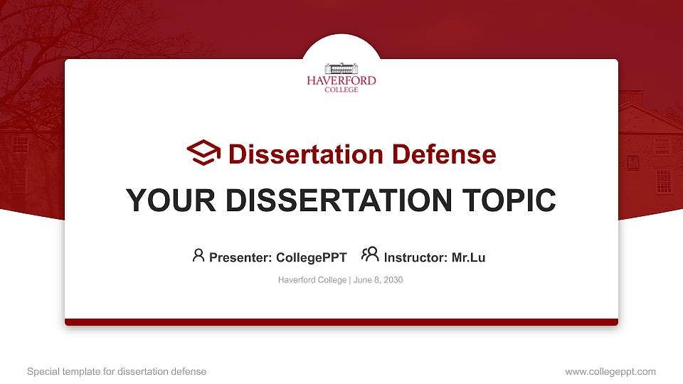 Haverford College Graduation Thesis Defense PPT Template16:9 ratio PPT effect preview image