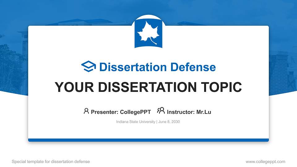 Indiana State University Graduation Thesis Defense PPT Template16:9 ratio PPT effect preview image