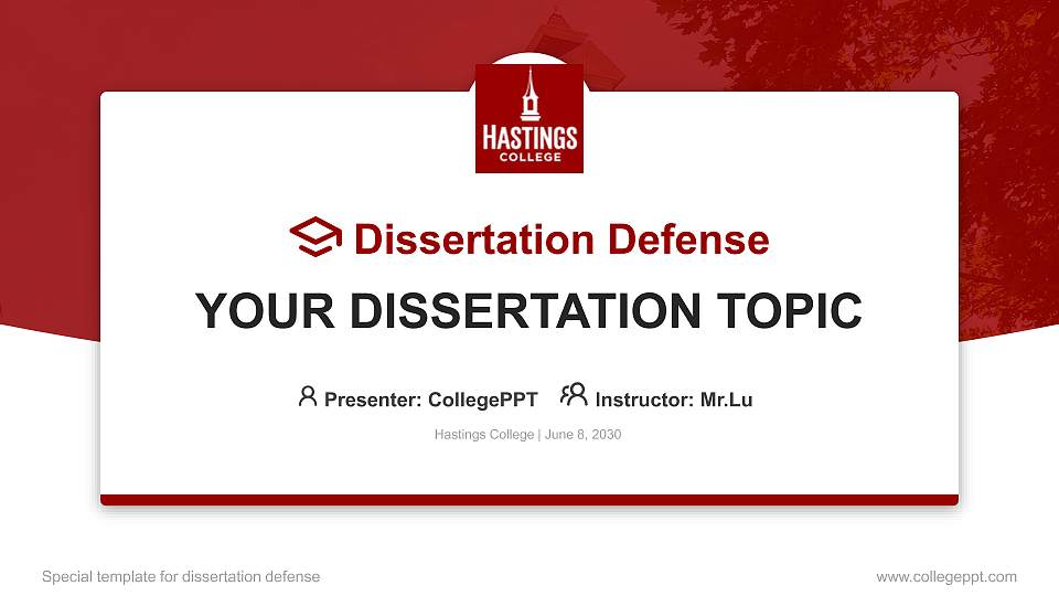 Hastings College Graduation Thesis Defense PPT Template16:9 ratio PPT effect preview image