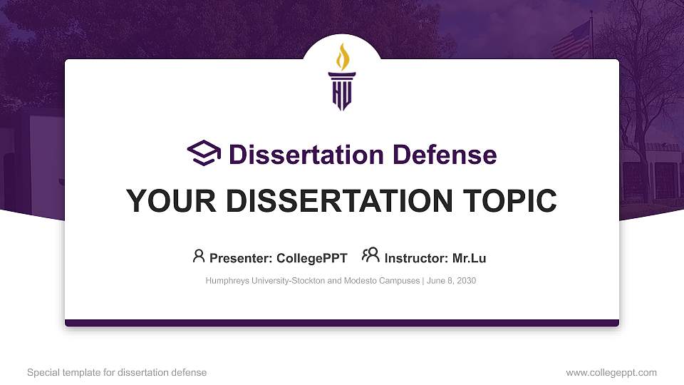 Humphreys University-Stockton and Modesto Campuses Graduation Thesis Defense PPT Template16:9 ratio PPT effect preview image