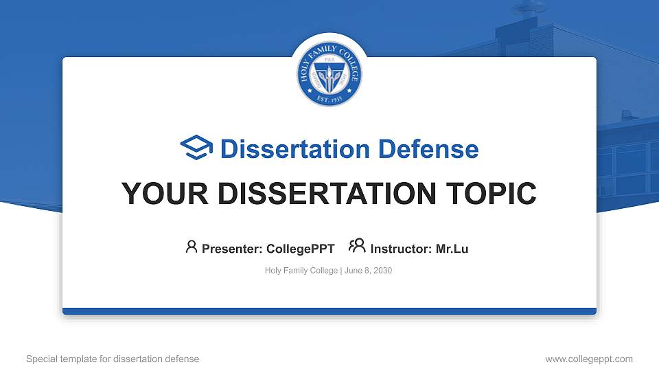 Holy Family College Graduation Thesis Defense PPT Template16:9 ratio PPT effect preview image