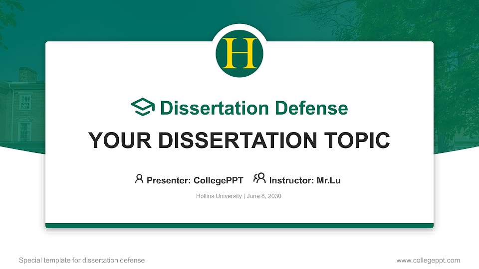 Hollins University Graduation Thesis Defense PPT Template16:9 ratio PPT effect preview image