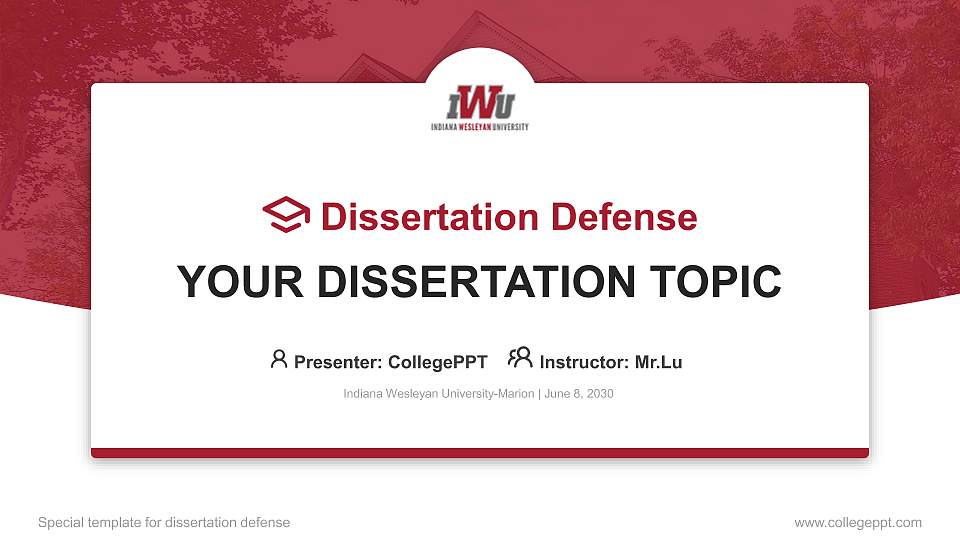 Indiana Wesleyan University-Marion Graduation Thesis Defense PPT Template16:9 ratio PPT effect preview image