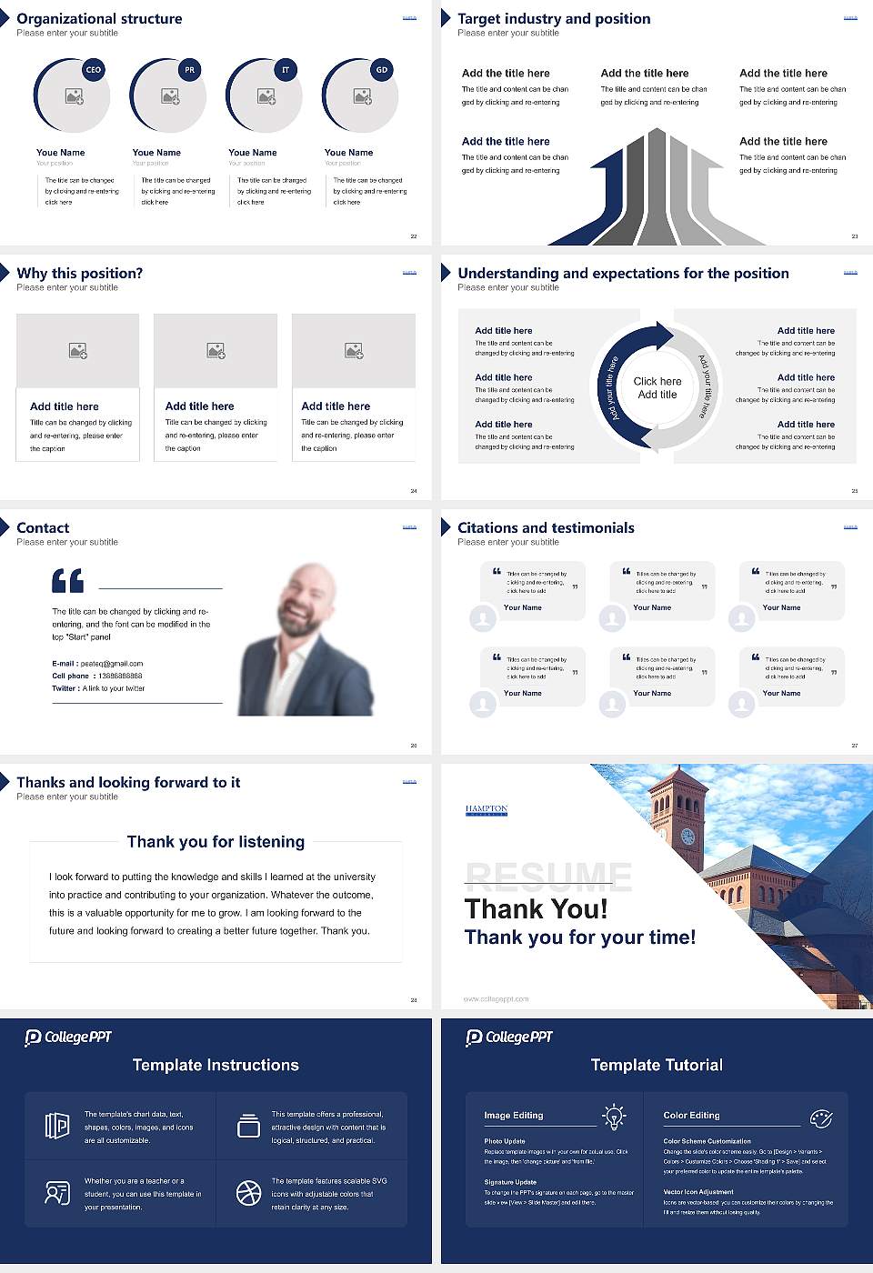 Hampton University Resume PPT Template16:9 ratio PPT effect preview image4