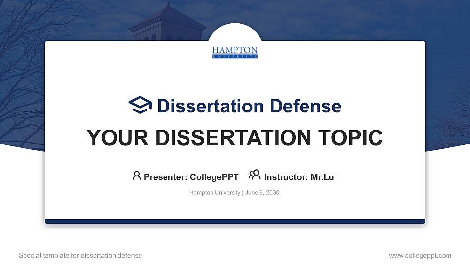 Hampton University Graduation Thesis Defense PPT Template16:9 ratio PPT effect preview image