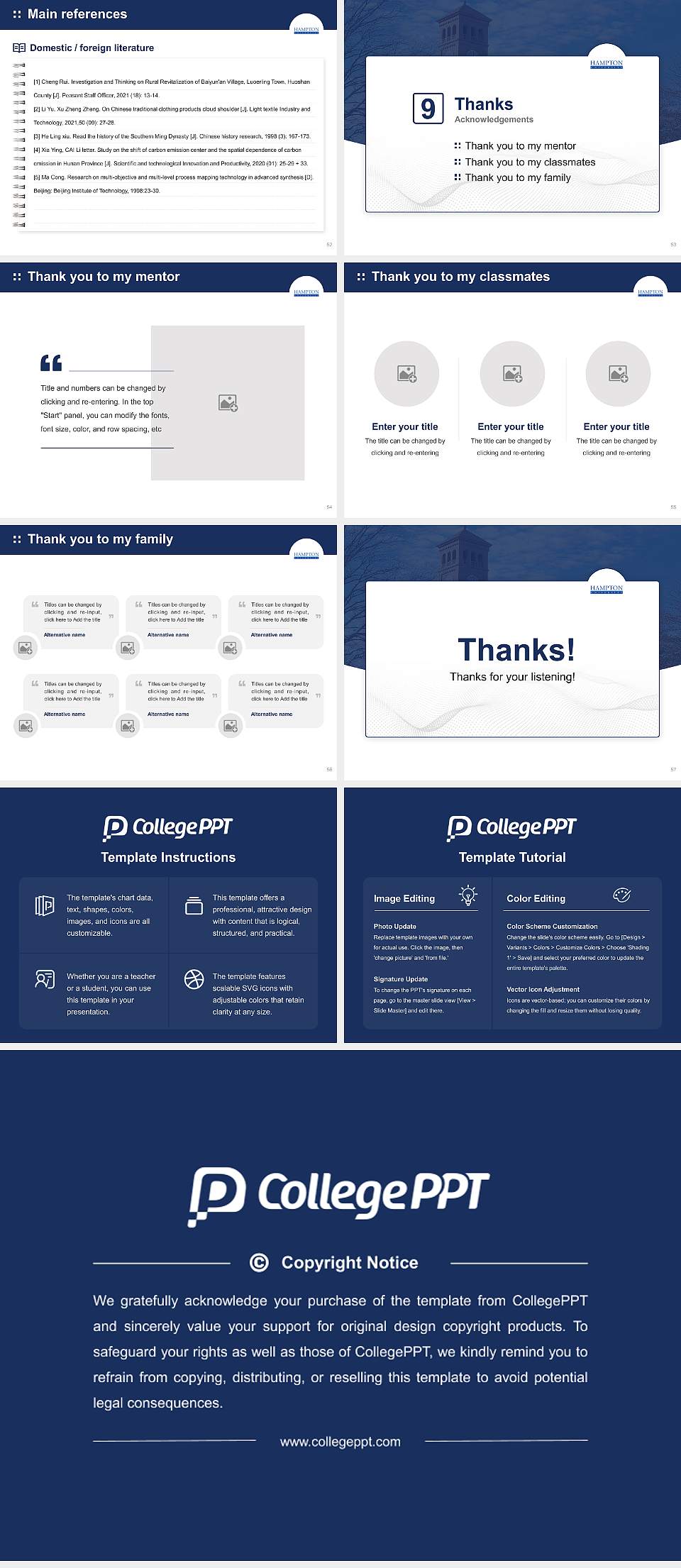 Hampton University Graduation Thesis Defense PPT Template4:3 ratio PPT effect preview image7