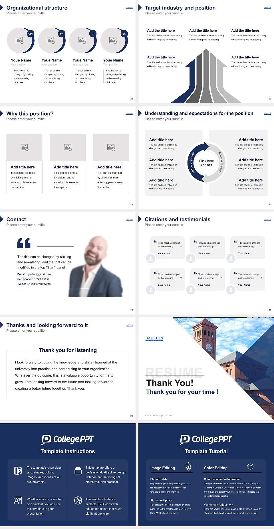 Hampton University Resume PPT Template4:3 ratio PPT effect preview image4