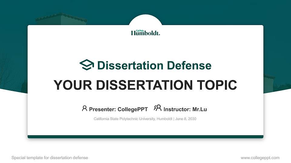 California State Polytechnic University, Humboldt Graduation Thesis Defense PPT Template16:9 ratio PPT effect preview image