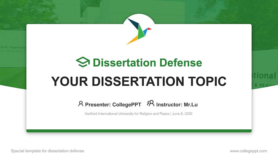 Hartford International University for Religion and Peace Graduation Thesis Defense PPT Template16:9 ratio PPT effect preview image