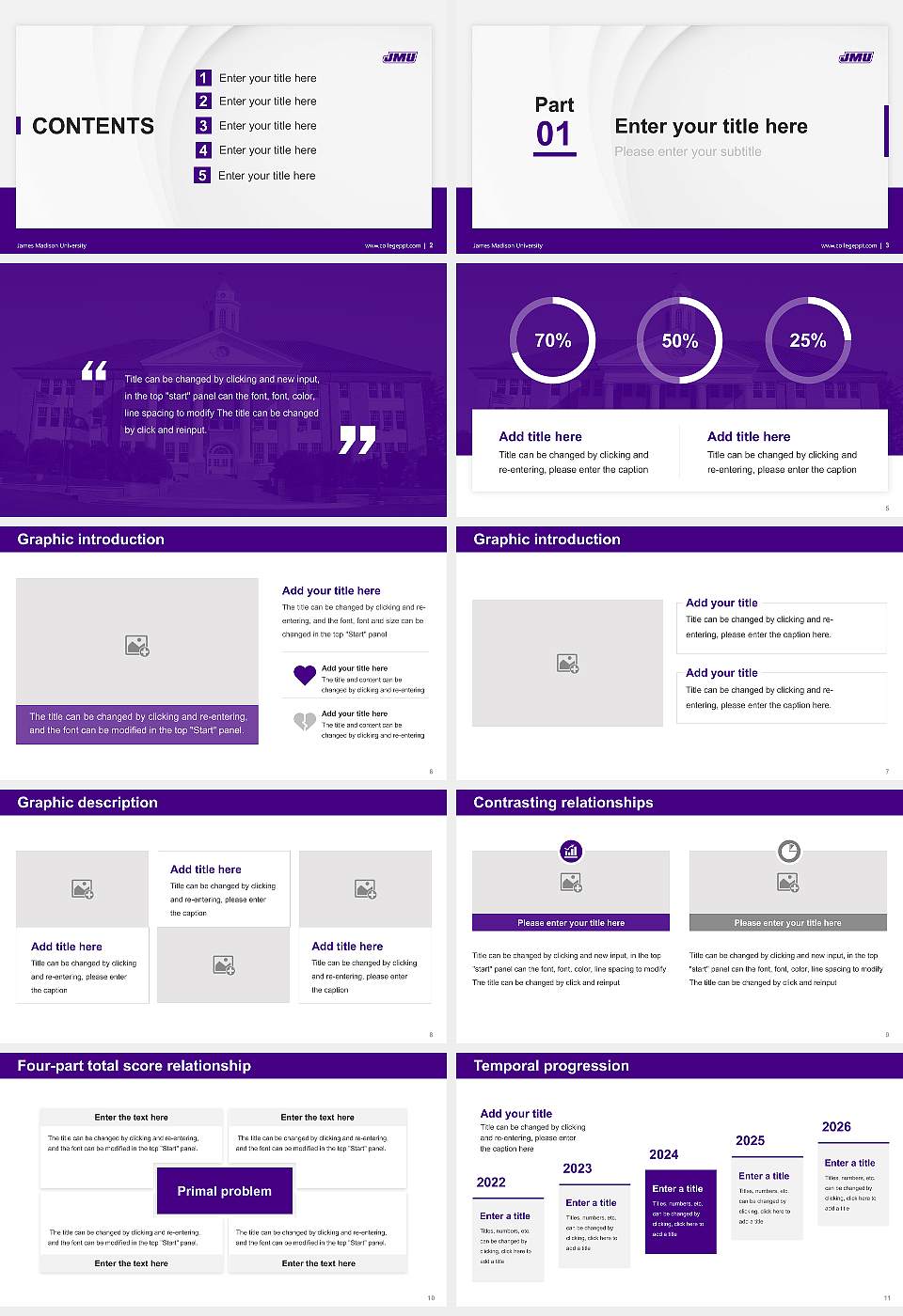 James Madison University Thesis Proposal/Graduation Defense PPT Template16:9 ratio PPT effect preview image2