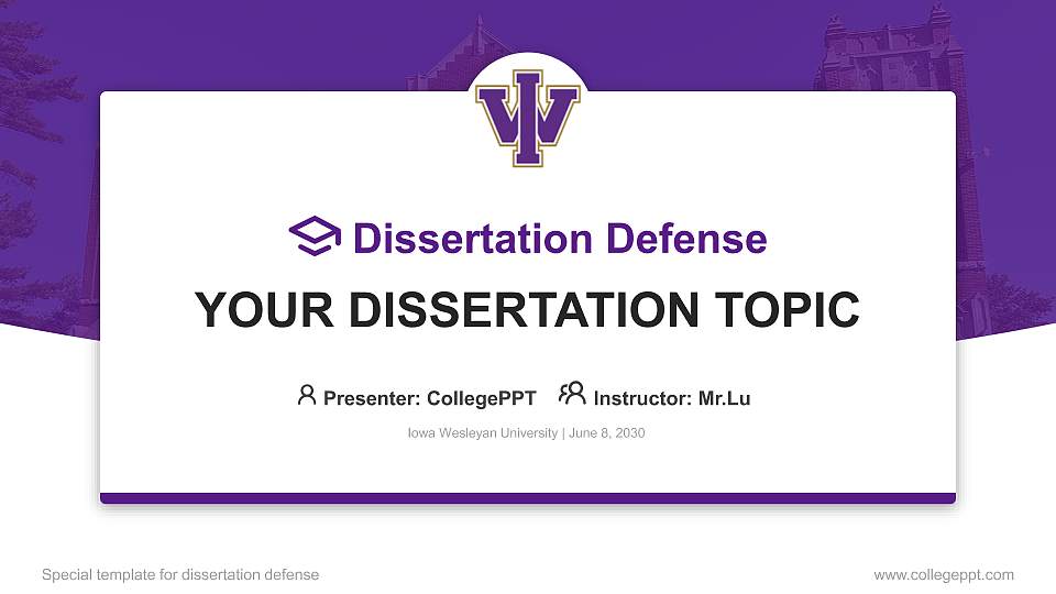 Iowa Wesleyan University Graduation Thesis Defense PPT Template16:9 ratio PPT effect preview image