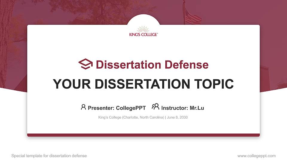 King’s College (Charlotte, North Carolina) Graduation Thesis Defense PPT Template16:9 ratio PPT effect preview image