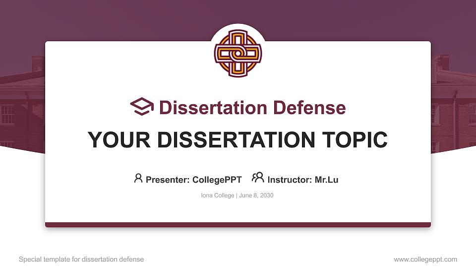 Iona College Graduation Thesis Defense PPT Template16:9 ratio PPT effect preview image