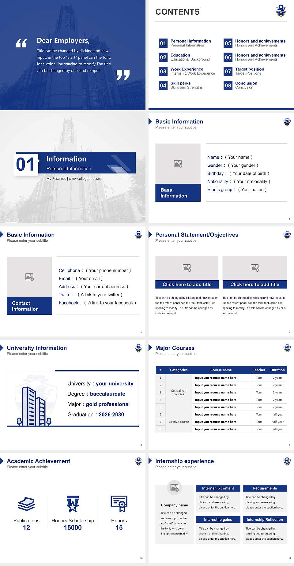 Johnson & Wales University-Charlotte Resume PPT Template4:3 ratio PPT effect preview image2