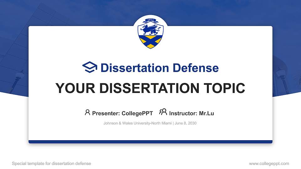 Johnson & Wales University-North Miami Graduation Thesis Defense PPT Template16:9 ratio PPT effect preview image