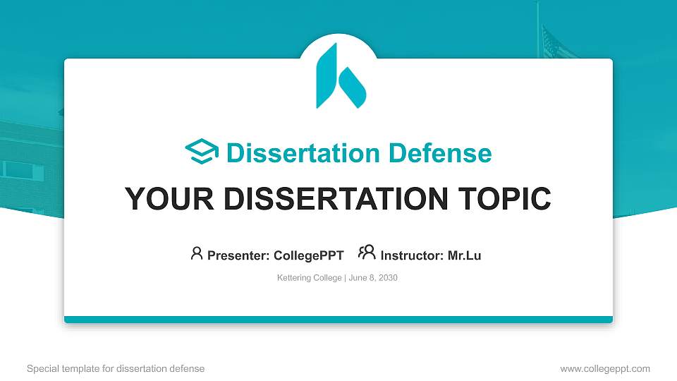Kettering College Graduation Thesis Defense PPT Template16:9 ratio PPT effect preview image