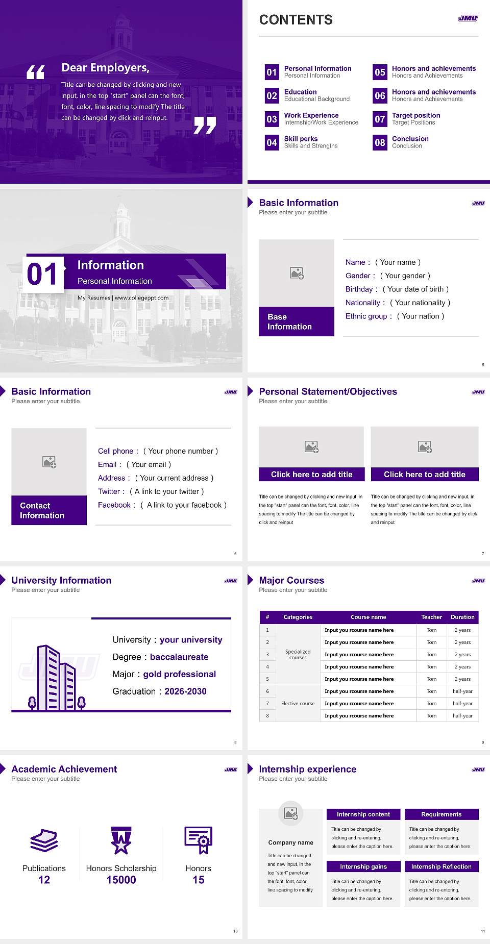 James Madison University Resume PPT Template4:3 ratio PPT effect preview image2