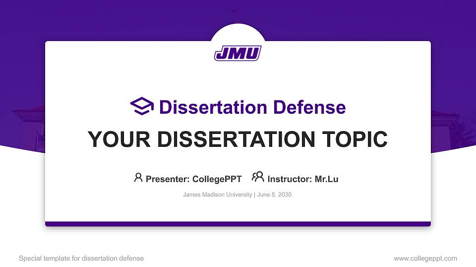 James Madison University Graduation Thesis Defense PPT Template16:9 ratio PPT effect preview image