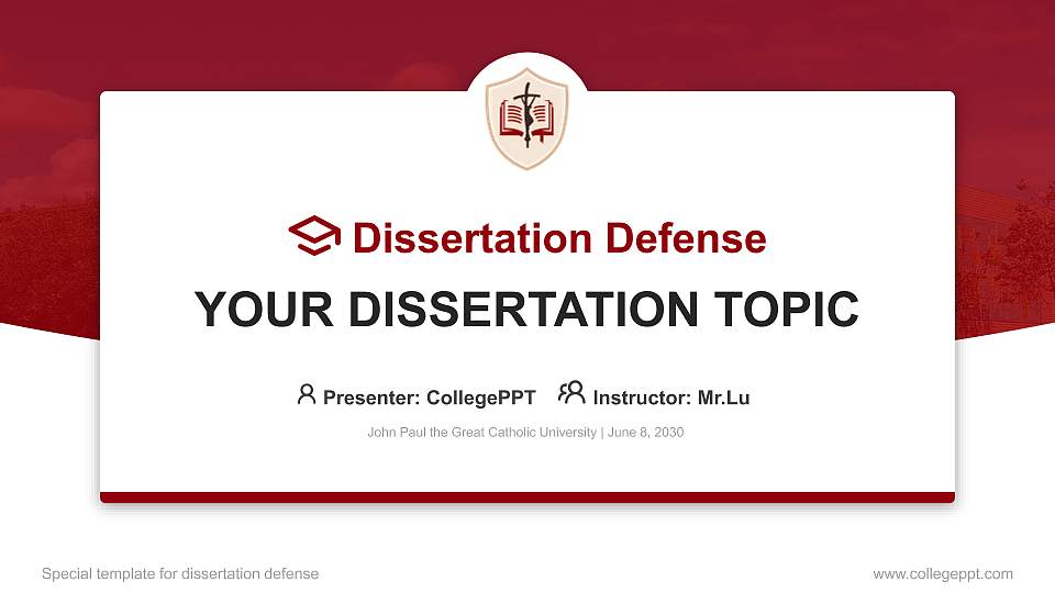 John Paul the Great Catholic University Graduation Thesis Defense PPT Template16:9 ratio PPT effect preview image