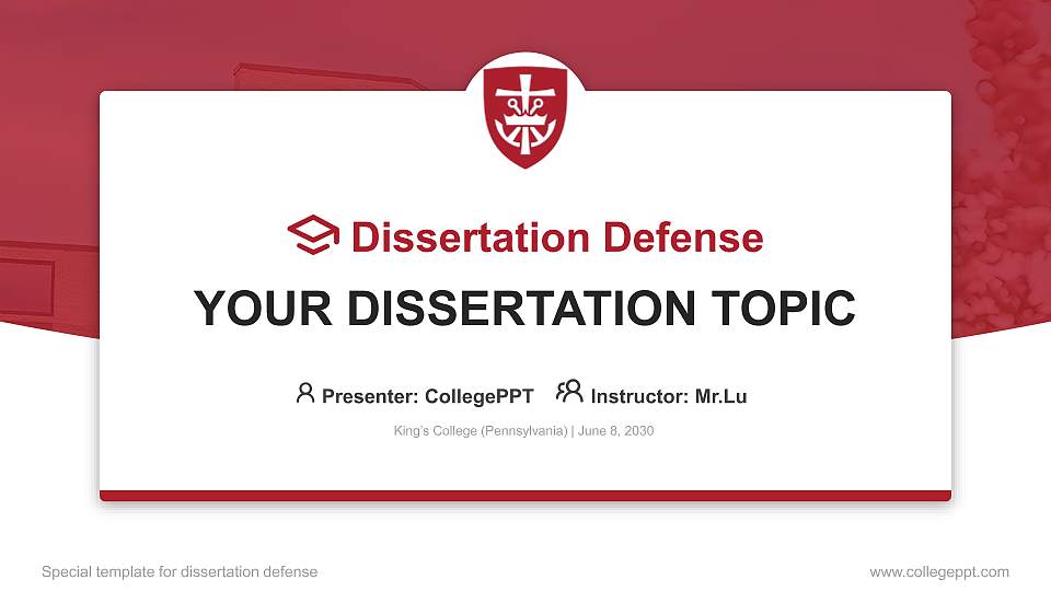King’s College (Pennsylvania) Graduation Thesis Defense PPT Template16:9 ratio PPT effect preview image