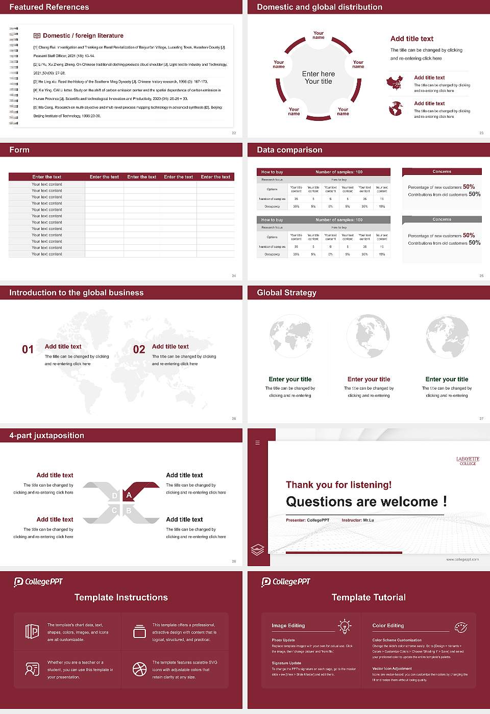 Lafayette College Thesis Proposal/Graduation Defense PPT Template16:9 ratio PPT effect preview image4
