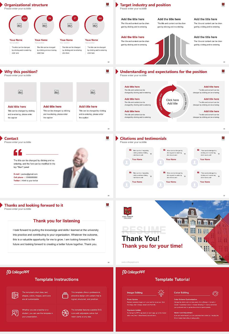 Lake Forest College Resume PPT Template16:9 ratio PPT effect preview image4