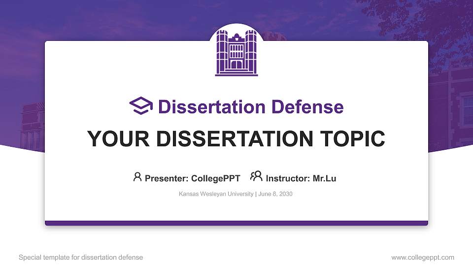 Kansas Wesleyan University Graduation Thesis Defense PPT Template16:9 ratio PPT effect preview image