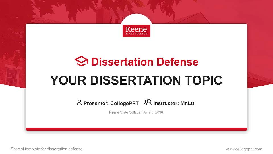 Keene State College Graduation Thesis Defense PPT Template16:9 ratio PPT effect preview image