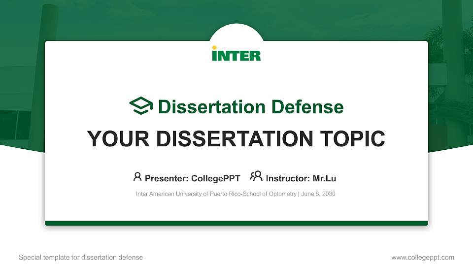 Inter American University of Puerto Rico-School of Optometry Graduation Thesis Defense PPT Template16:9 ratio PPT effect preview image