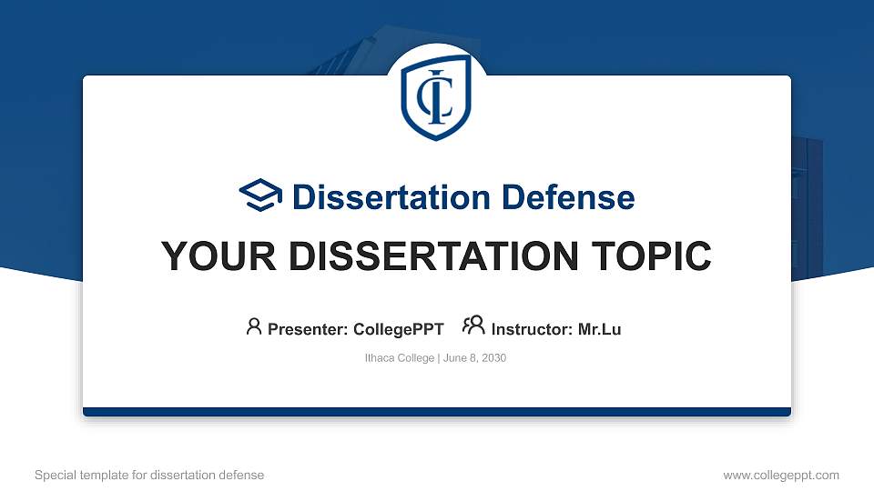 Ithaca College Graduation Thesis Defense PPT Template16:9 ratio PPT effect preview image