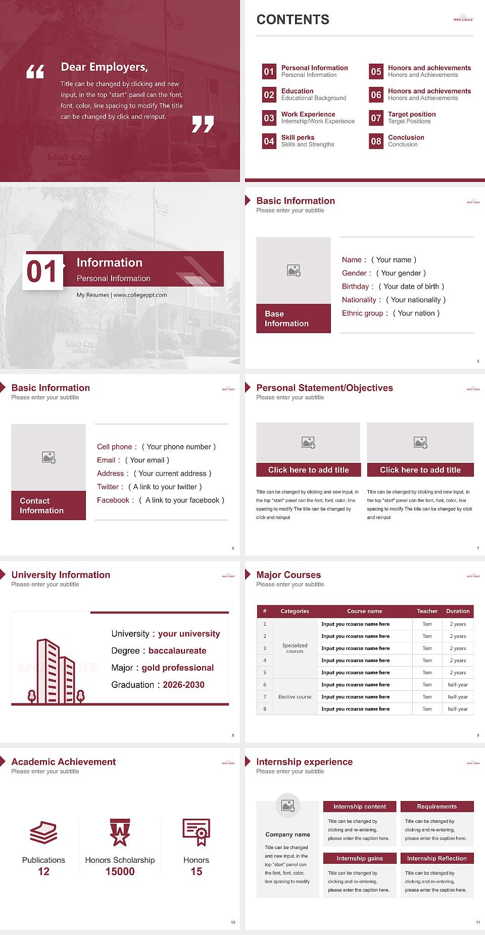 King’s College (Charlotte, North Carolina) Resume PPT Template4:3 ratio PPT effect preview image2