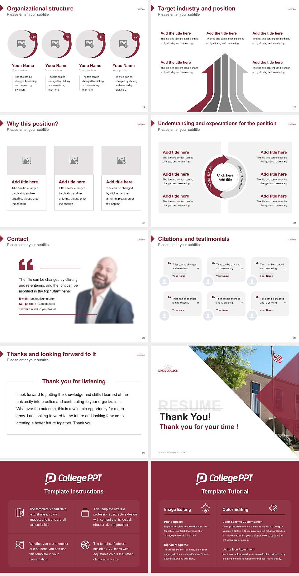 King’s College (Charlotte, North Carolina) Resume PPT Template4:3 ratio PPT effect preview image4