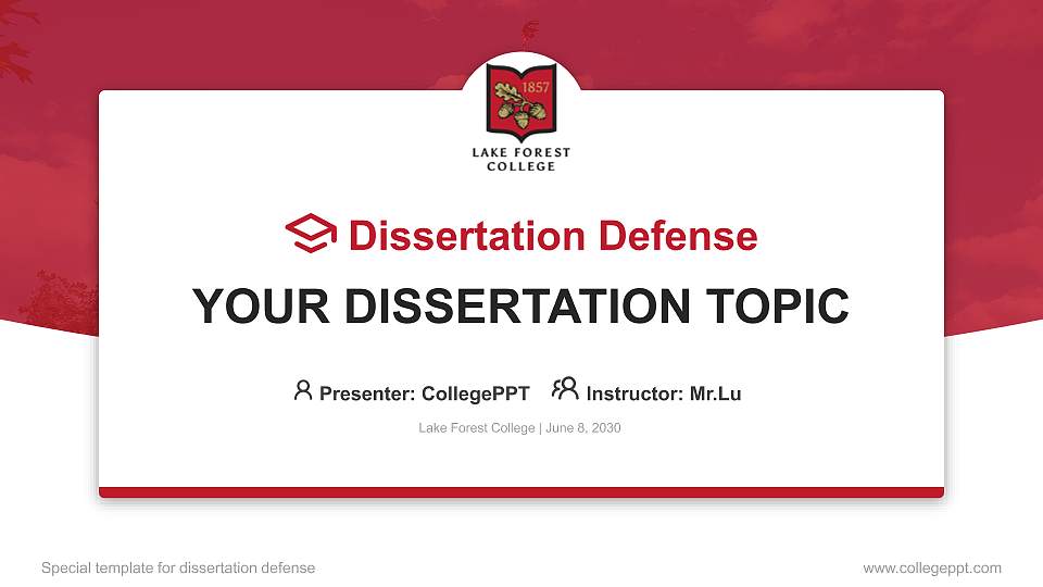 Lake Forest College Graduation Thesis Defense PPT Template16:9 ratio PPT effect preview image