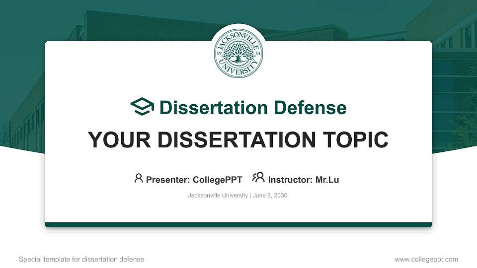 Jacksonville University Graduation Thesis Defense PPT Template16:9 ratio PPT effect preview image