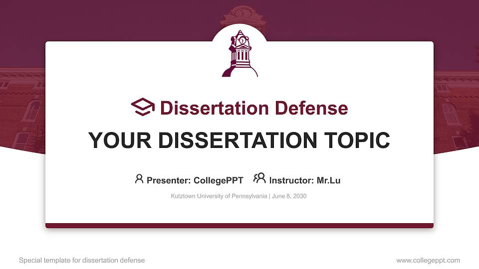Kutztown University of Pennsylvania Graduation Thesis Defense PPT Template16:9 ratio PPT effect preview image