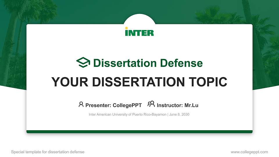 Inter American University of Puerto Rico-Bayamon Graduation Thesis Defense PPT Template16:9 ratio PPT effect preview image