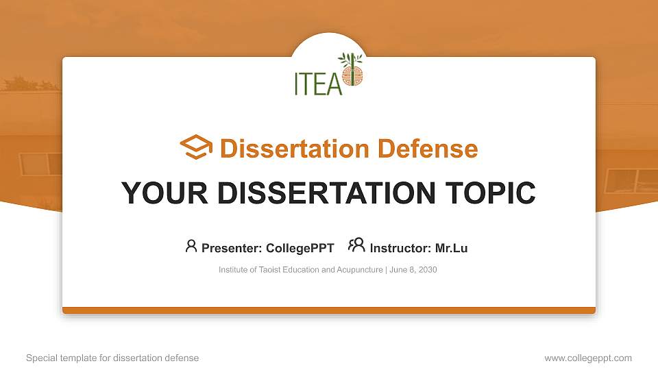 Institute of Taoist Education and Acupuncture Graduation Thesis Defense PPT Template16:9 ratio PPT effect preview image