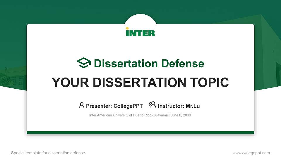 Inter American University of Puerto Rico-Guayama Graduation Thesis Defense PPT Template16:9 ratio PPT effect preview image