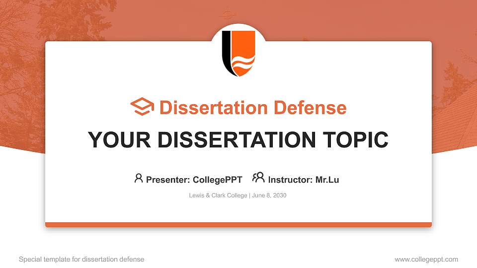 Lewis & Clark College Graduation Thesis Defense PPT Template16:9 ratio PPT effect preview image