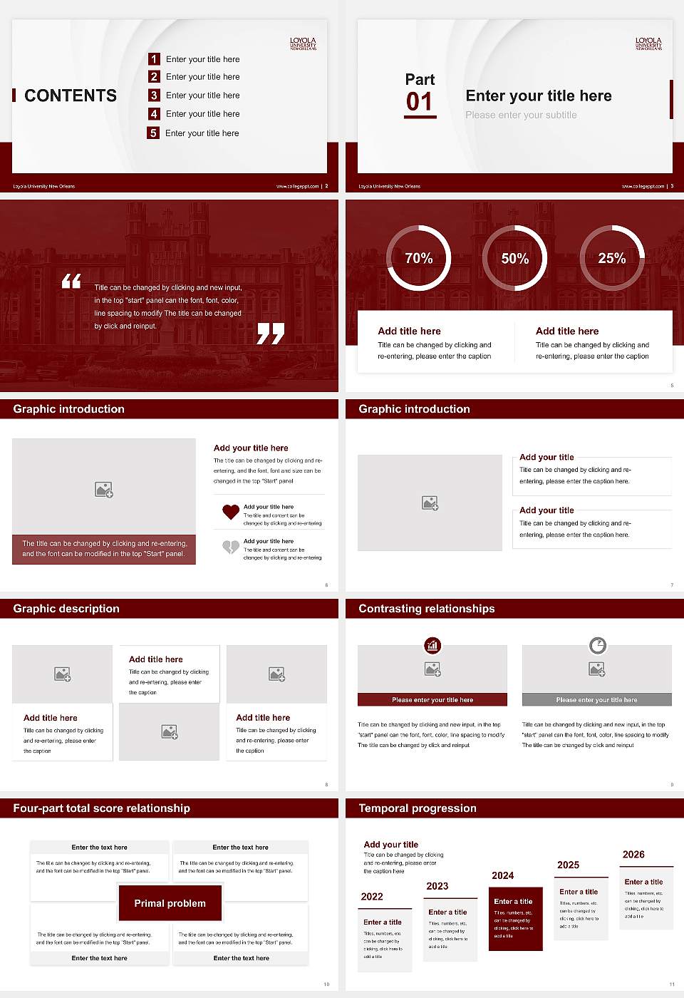 Loyola University New Orleans Thesis Proposal/Graduation Defense PPT Template16:9 ratio PPT effect preview image2